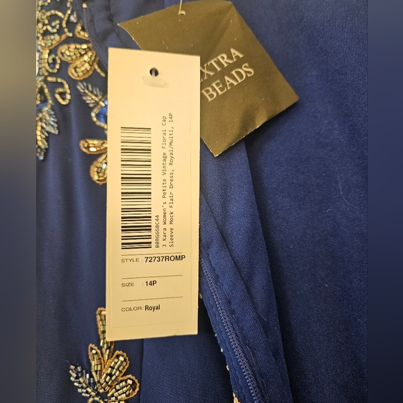 Women’s Formal Dress Size 14 P JKara Gown Beaded Sequins Floral Short Sleeve - Picture 8 of 11